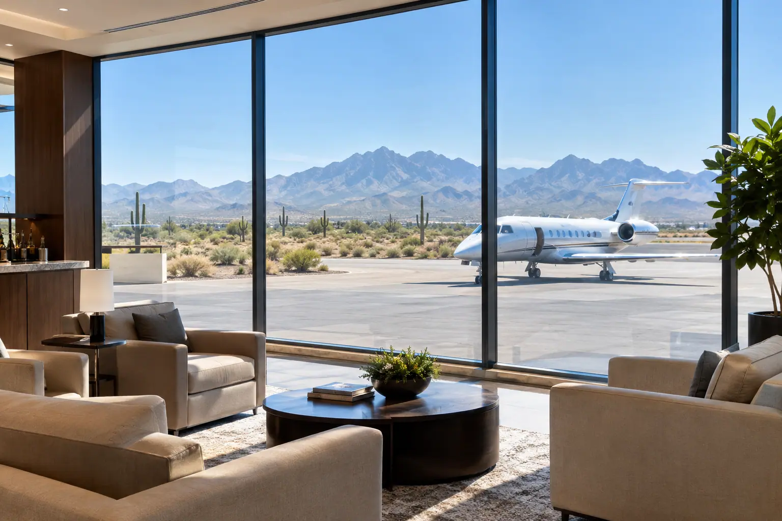 Private terminal lounge overlooking the ramp